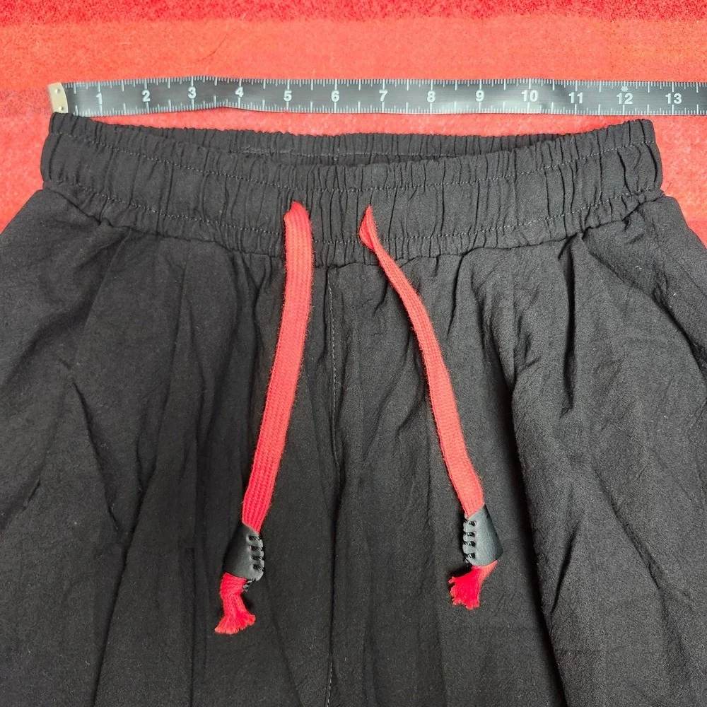 Linen Cotton Jogger Pants Mens Small Black Elastic Boho Drop Crotch Streetwear